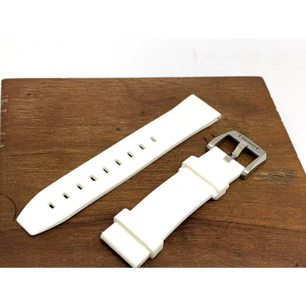 Tissot Seastar Watch Replacement Band White Rubber Strap 18mm Lug Silver Buckle